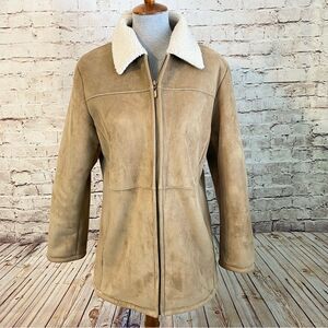 Shaver Lake Sherpa Lined Faux Suede Full Zip Jacket Tan Exposed Seams Medium
